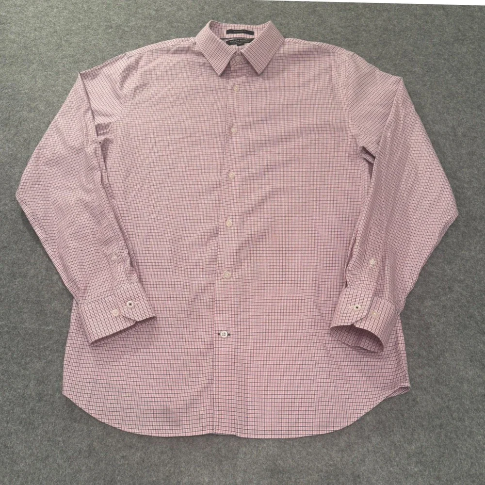 Banana Republic Shirt Mens M Pink Plaid Excellent Non-Iron Cotton Standard Fit